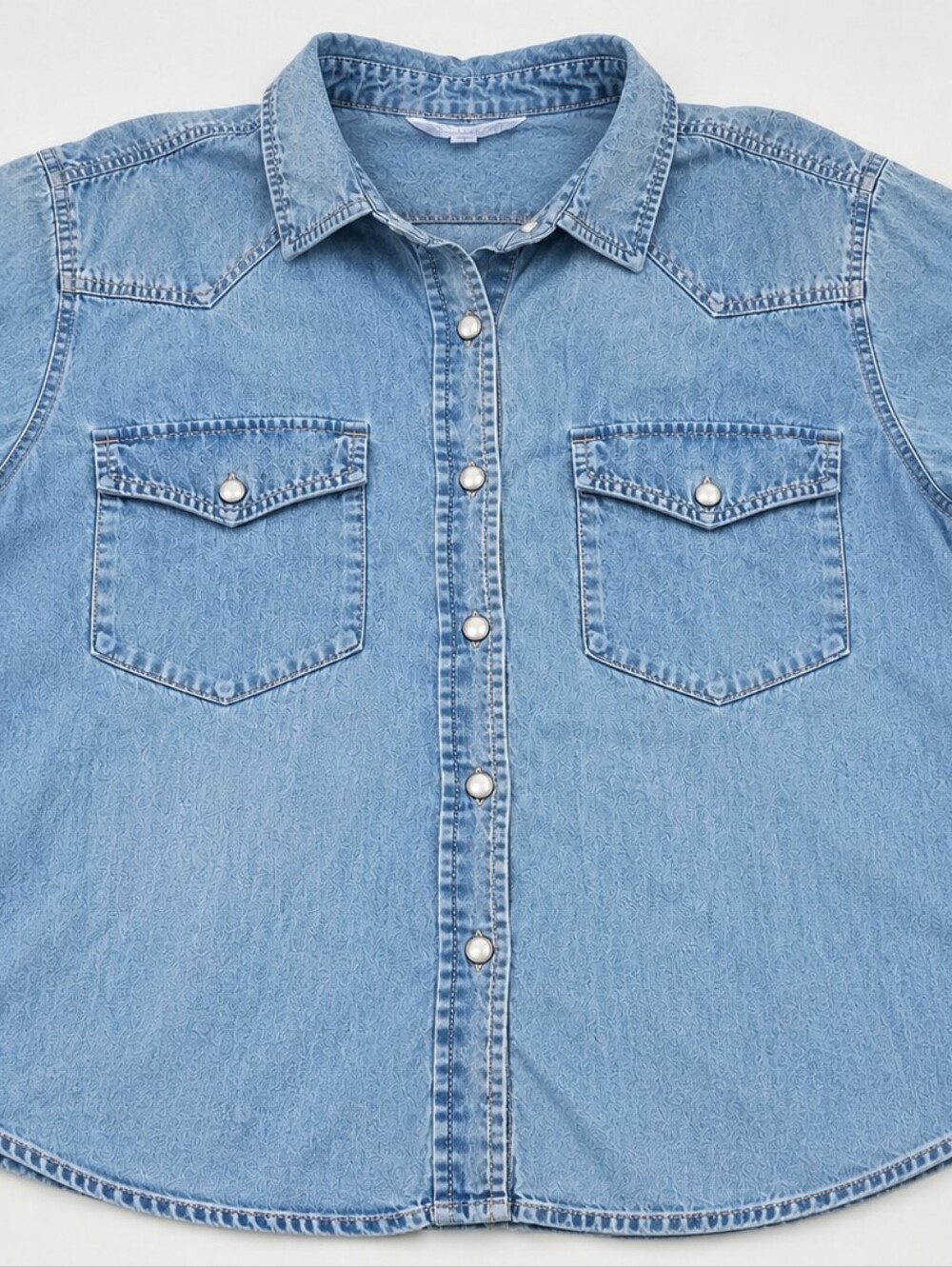 Jane and Delancey Light Wash Denim Chambray Snap Button Shirt Western Top